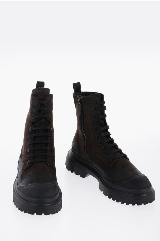 Shop Hogan Suede Leather Boots With Tank Sole