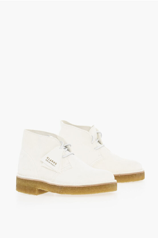 Clarks Suede Leather Desert Boos With Rubber Sole In White