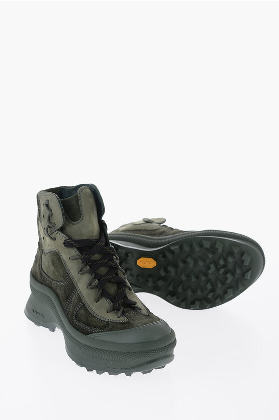 Jil Sander Suede Leather High-top Trainers With Vibram Soles In Green