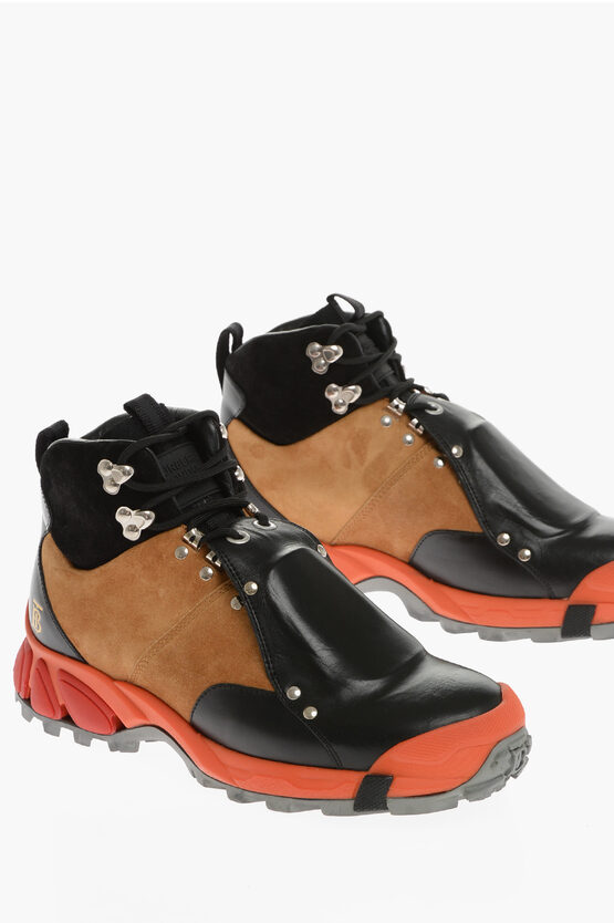 Shop Burberry Suede Leather Hiking Boots