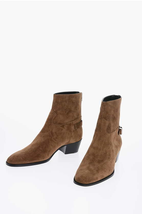 Shop Celine Suede Leather Isaac Boots With Buckle Details