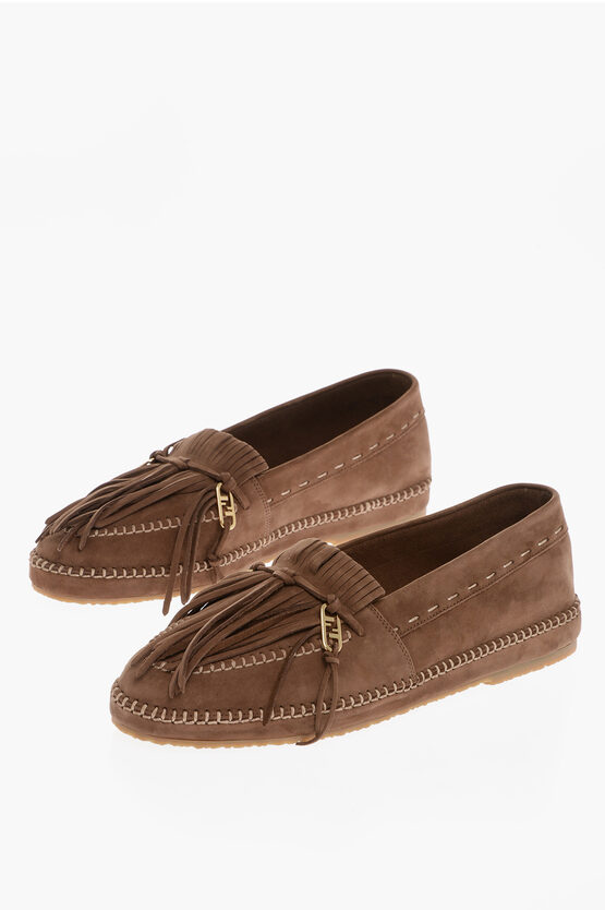 Fendi Suede Leather Loafers With Fringes