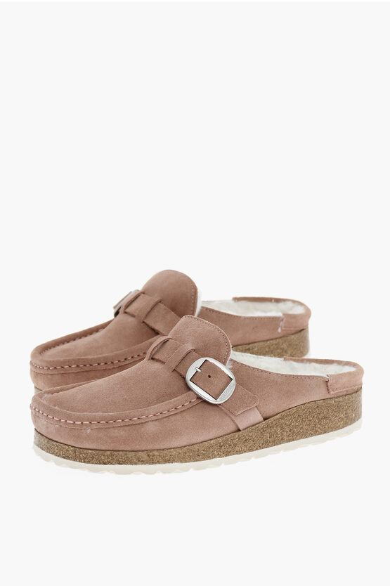 Birkenstock Suede Leather Padded Buckley Mules In Pink