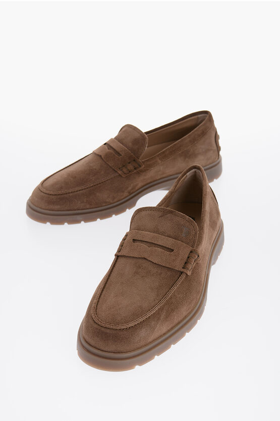 Shop Tod's Suede Leather Penny Loafers