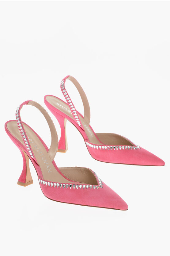 Stuart Weitzman Suede Leather Sandals With Rhinestones Details 10 Cm In Pink
