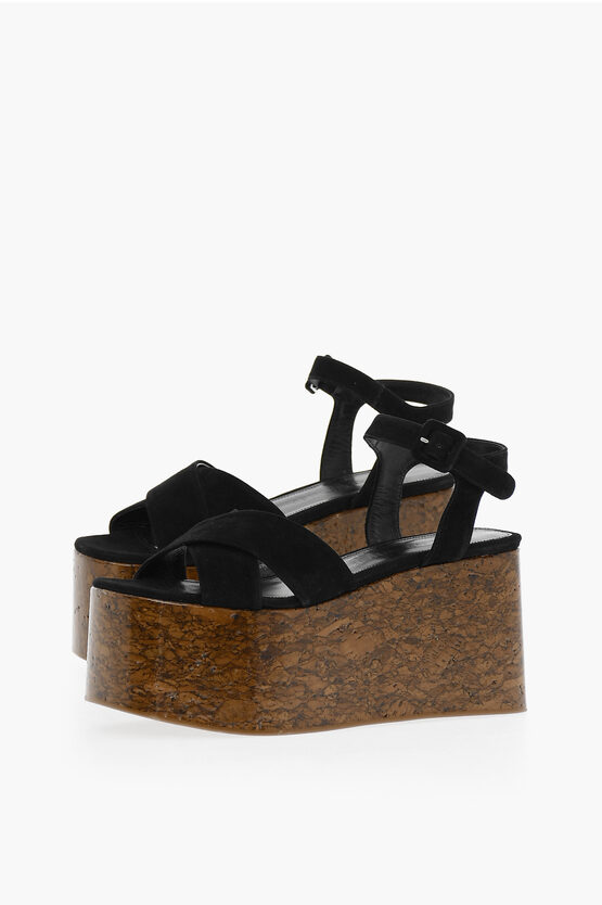 Haus Of Honey Suede Leather Wedge Sandals 9 Cm In Black