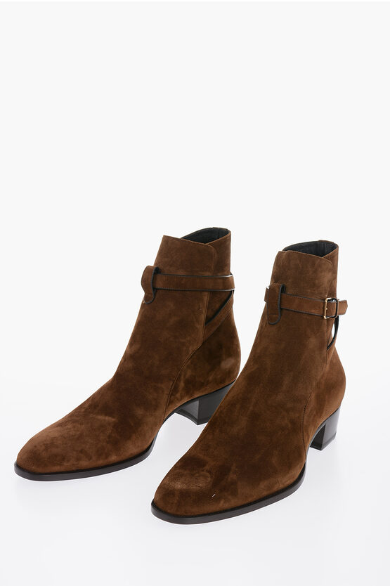 Shop Saint Laurent Suede Leather Wyatt Boots With Buckle Detail