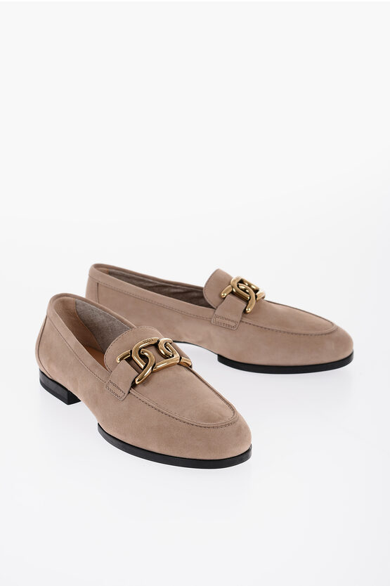 Shop Tod's Suede Loafers With Golden Detail