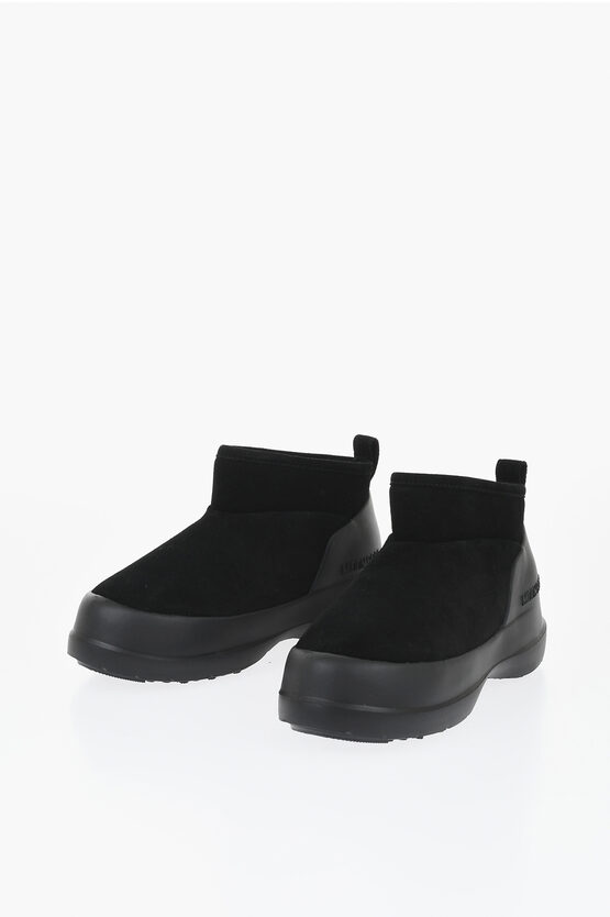 Moon Boot Suede Luna Booties With Eco-shearling Lining In Black