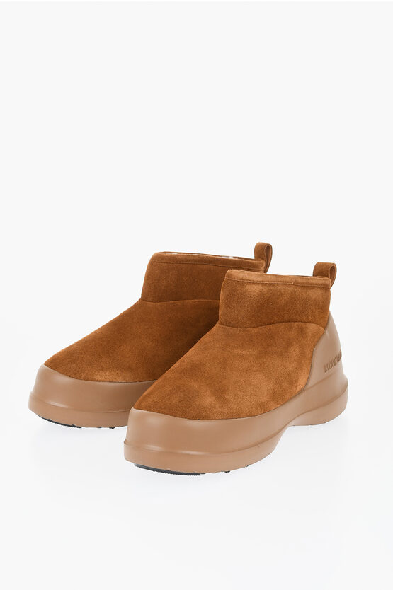 Moon Boot Suede Luna Booties With Eco-shearling Lining In Brown