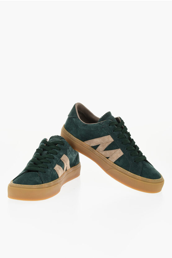 Moncler Suede Monaco Low-top Sneakers In Green