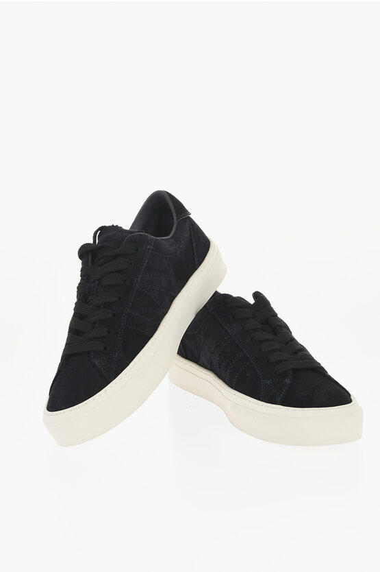 Moncler Suede Monaco Low-top Sneakers In Black