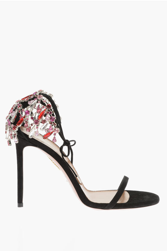 Aquazzura Suede MOONWALK Ankle-Strap Sandals with Jewels and