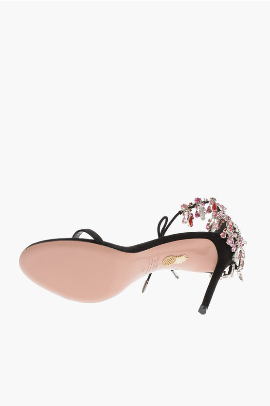 Aquazzura Suede MOONWALK Ankle-Strap Sandals with Jewels and