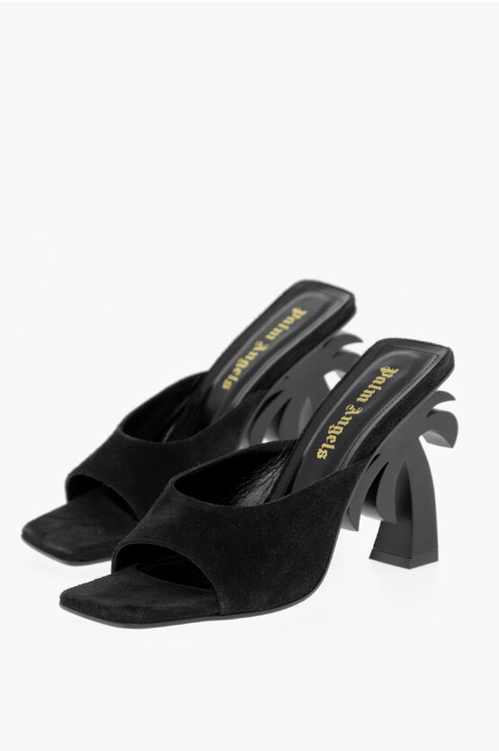 Shop Palm Angels Suede Mules With Palm Shaped Heel 12cm