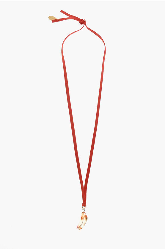 Forte Forte Suede Necklace With Glass Pendant And Knot In Red