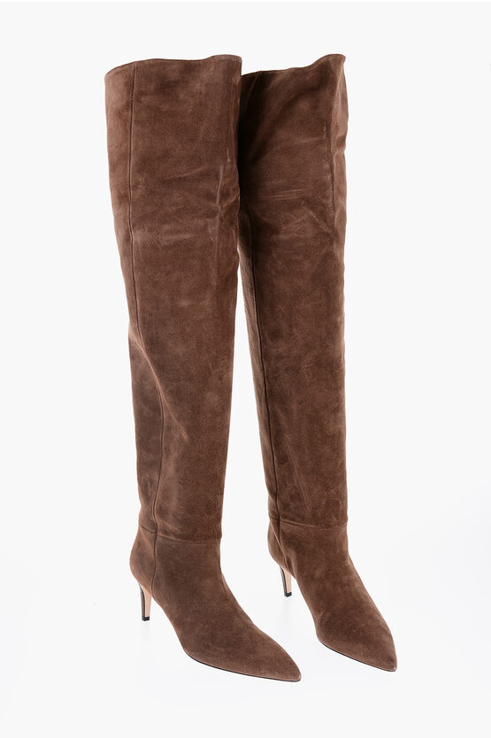 Shop Paris Texas Suede Over The Knee Boots With Point Toe 7cm