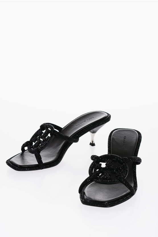 Shop Tory Burch Suede Pave Geo Bombe Sandals With Rhinestone 5,5cm
