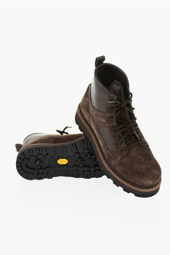 Moncler Suede Peka Camp Lace-up Booties With Vibram Sole In Brown