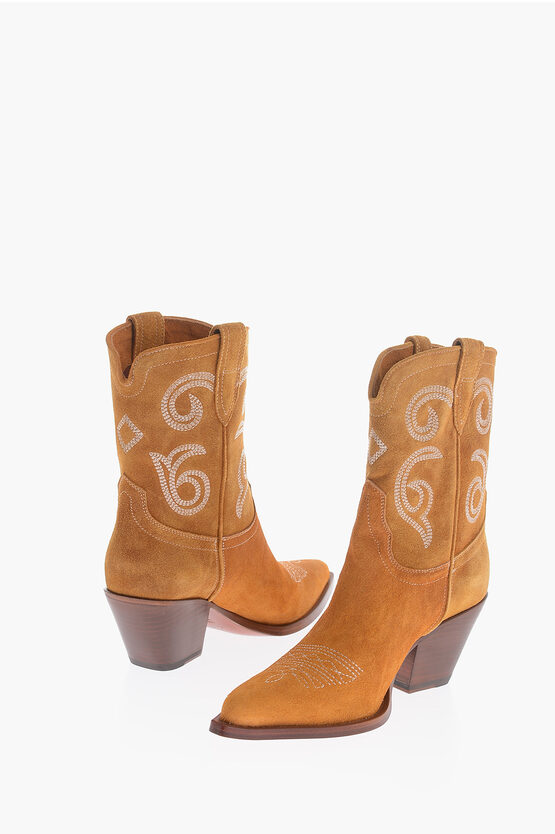 Sonora Suede Perla 60 Wester Boots With Embroidery 8cm In White