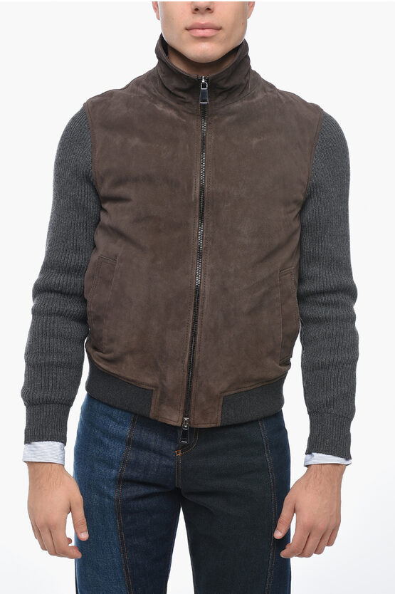 Shop Altea Suede Rockford Bomber Jacket With Knitted Sleeves