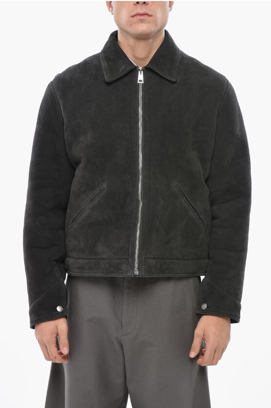 1989 Studio Suede Shearling Jacket With Embroidered Logo In Black