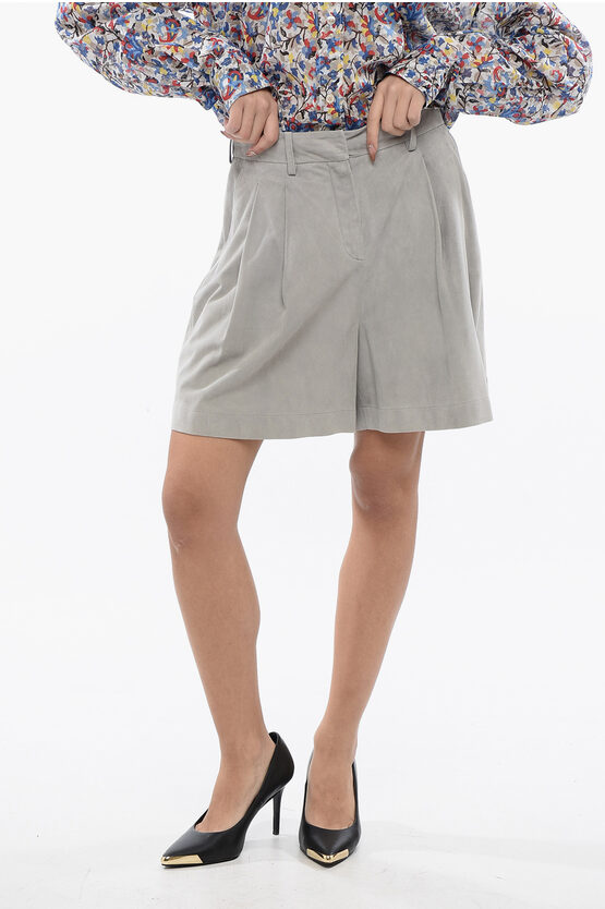 Shop Fabiana Filippi Faux Suede Shorts With Double Pleats