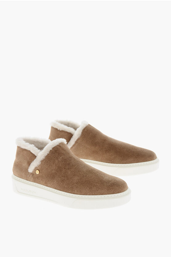 Woolrich Suede Slip On Desert Booties With Shearling Lining In Brown