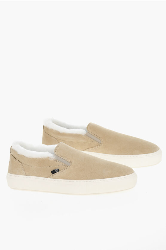 Woolrich Suede Slip On Trainers With Fur Inner In Black