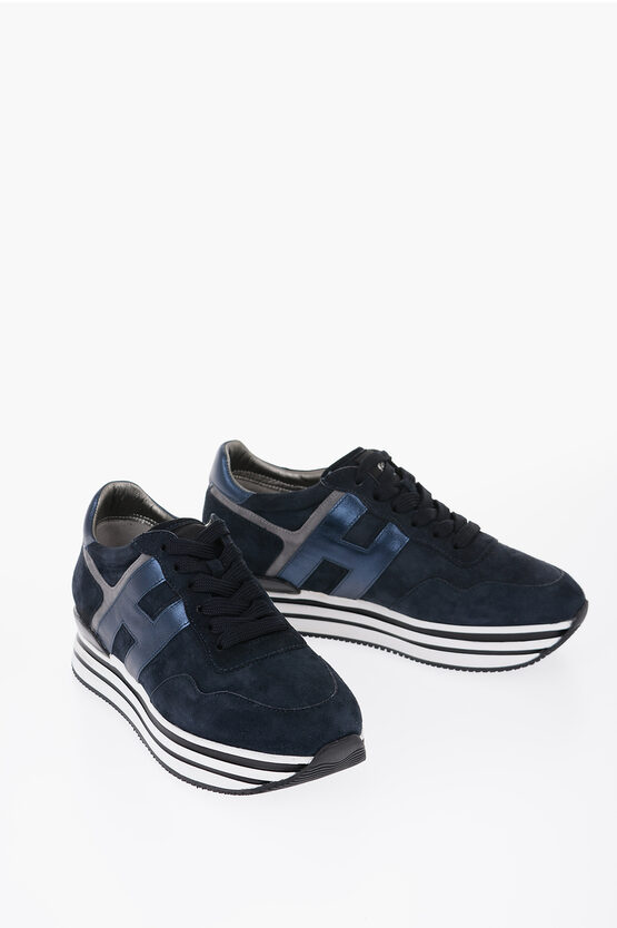 Hogan Suede Sneakers With Lamè Leather Logo In Blue