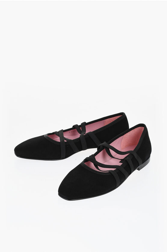 Carel Paris Suede Tutu Ballet Flats With Elastic Straps In Black