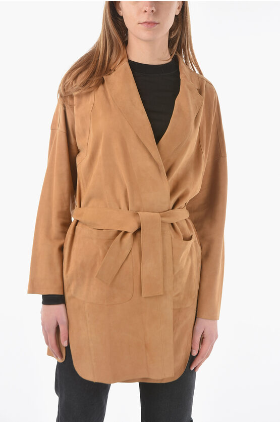 Sylvie Schimmel Suede Unlined Coat With Belt In Brown