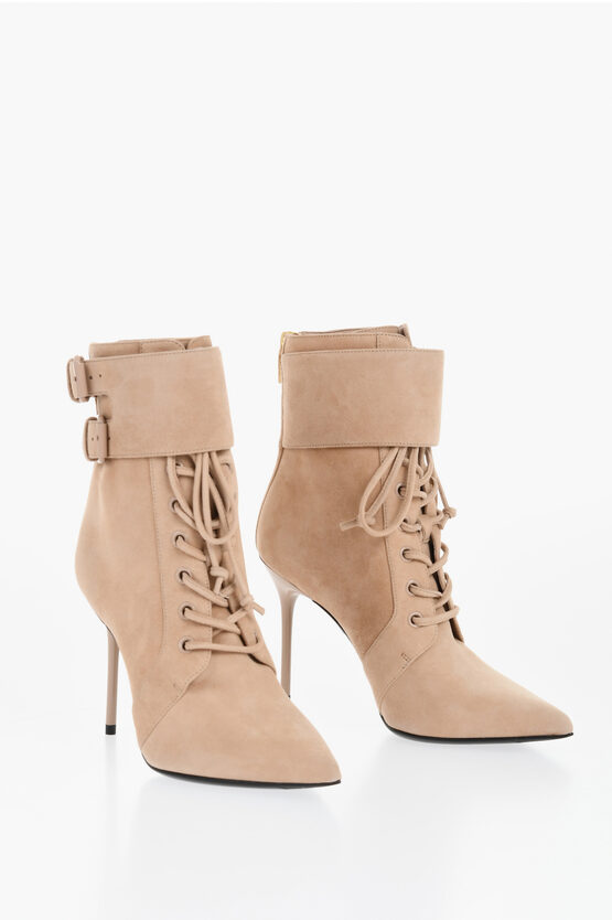 Balmain Suede Uria Ankle Boots With Back Zip Heel 9cm In Pink