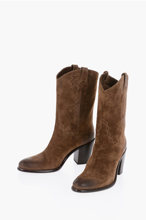 Shop Sartore Suede Western Boots With Heel 9cm