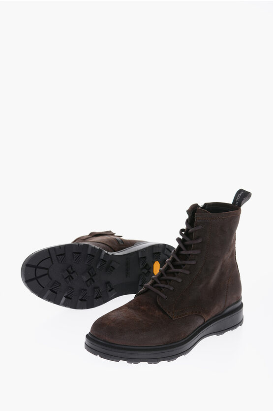 Shop Woolrich Suede Work Combat Boot With Zip