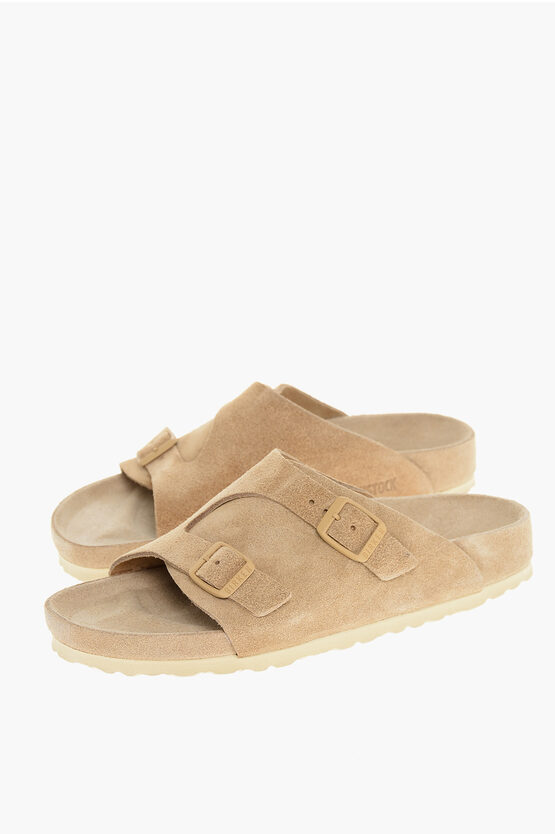 Birkenstock Suede Zurich Sandals With Double Buckle In Brown