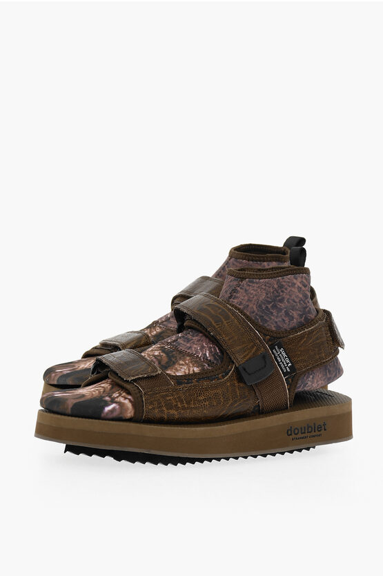 Doublet Suicoke Printed Leather Sandals With Removable Sock In Brown