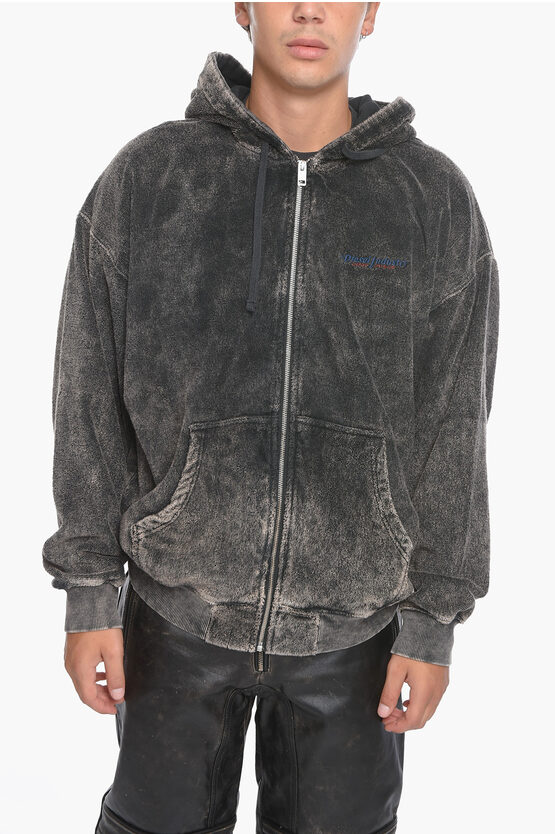 Diesel Summer Zip Hoodie Sweatshirt With Embroidered Logo In Black