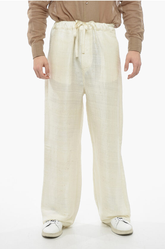 Airei Sunflower Gardens Silk Baggy Trousers With Distressed Effect In Neutral