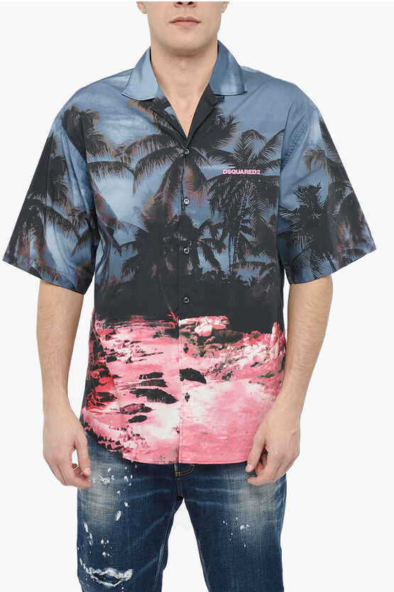Shop Dsquared2 Sunrise Bowling Shirt With All Over Graphic Print