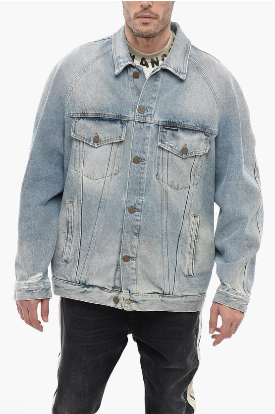 Shop Palm Angels Sunset Denim Jacket With Distressed Effect