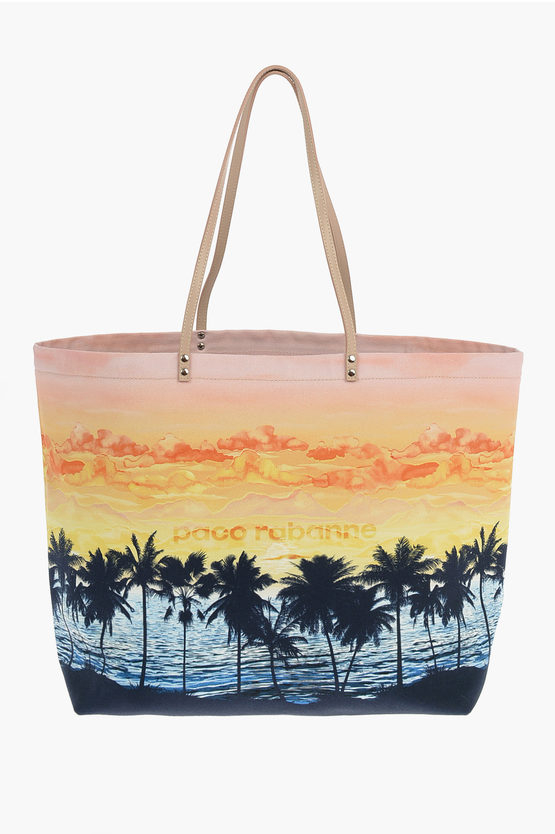 Shop Paco Rabanne Sunset Printed Canvas Tote Bag