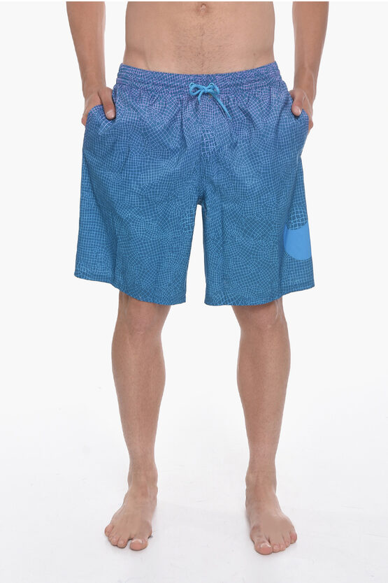 Nike Swim 2 Pockets Grid Swoosh Swim Shorts In Blue