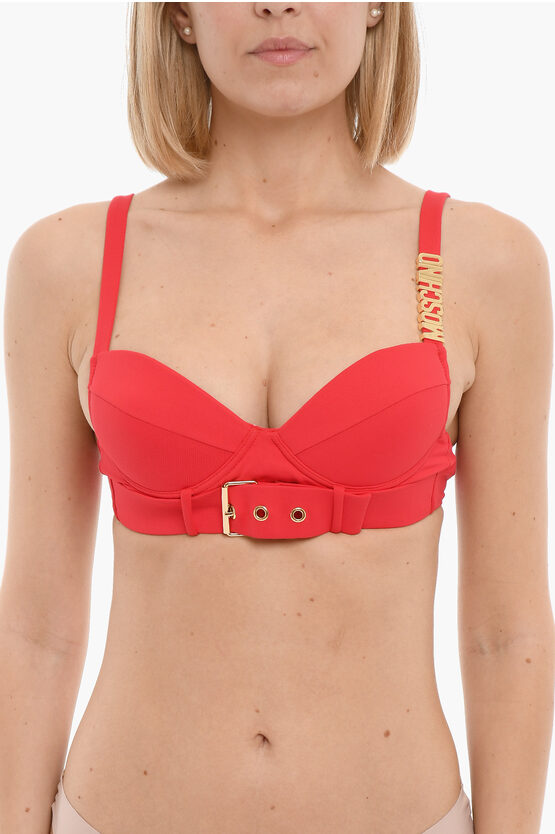 Moschino Swim Balconette Bikini Top With Golden Details In Red