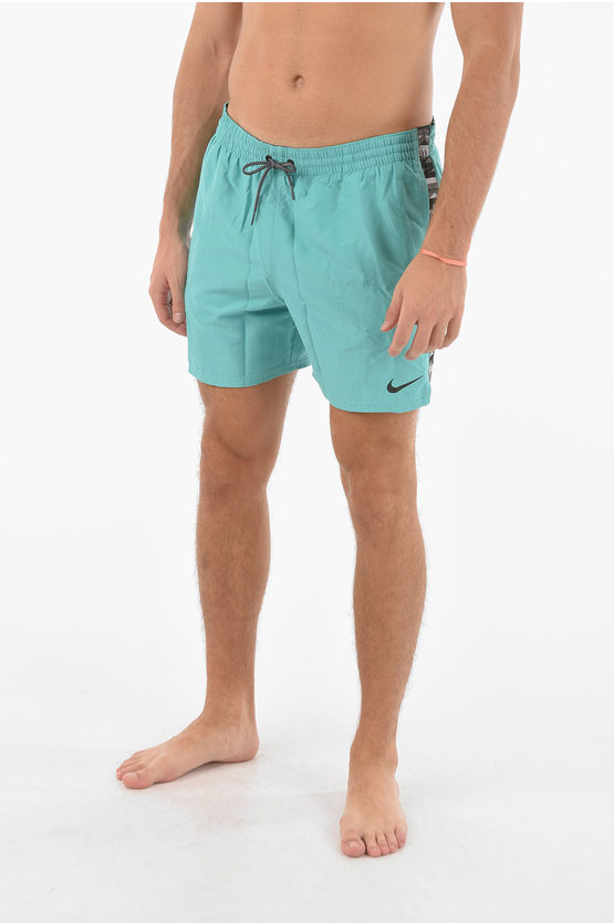 Nike Swim Contrasting Logoed Band Boxer Swimsuit In Green