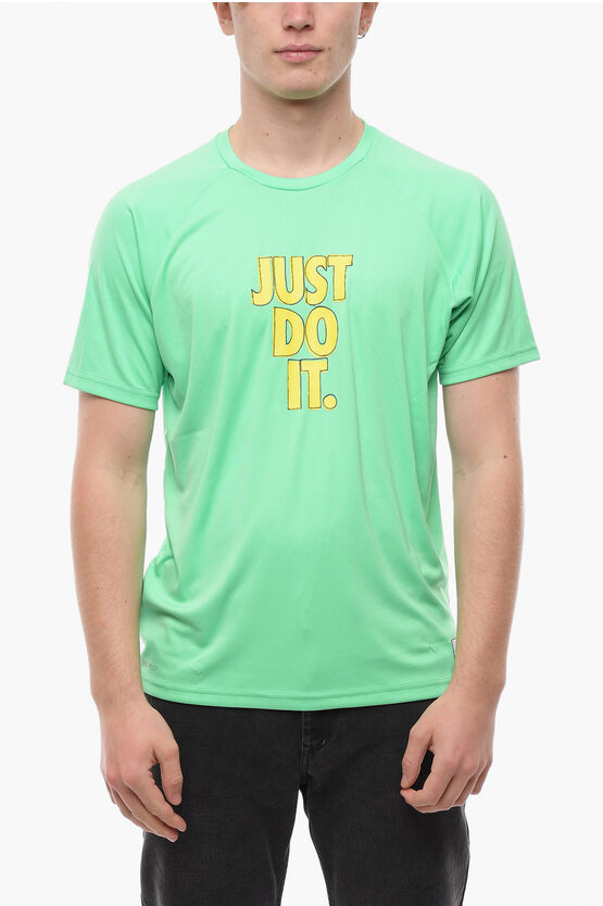 Nike Swim Crew-neck Hydrogu T-shirt With Patch Logo In Green