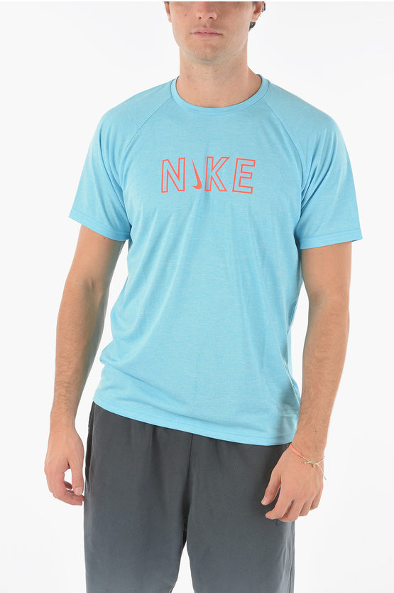 Nike Swim Logo Printed Dri-fit T-shirt In Blue