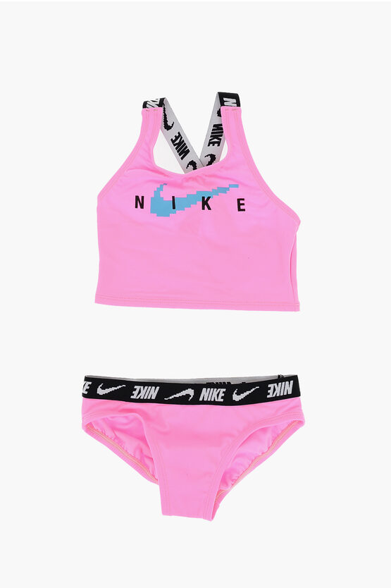 Nike Swim Solid Colour Bikini With Logoed Bands In Pink