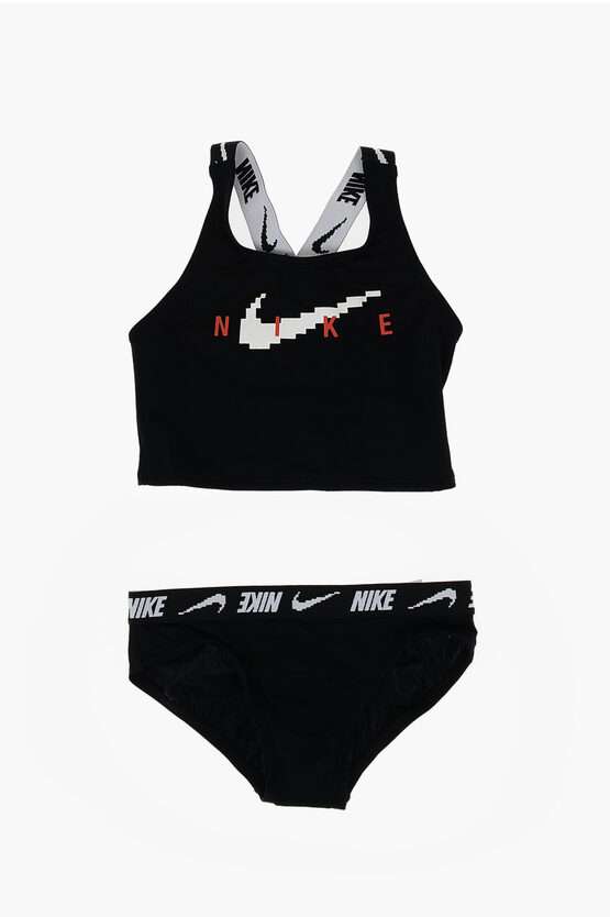 Nike Swim Solid Colour Bikini With Logoed Bands In Black