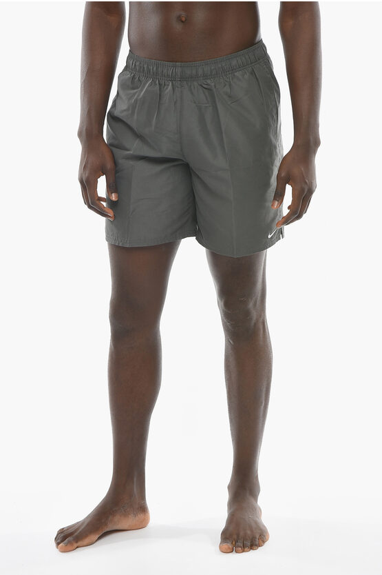 Nike Swim Solid Color Swim Shorts With Embroidered Logo In Gray